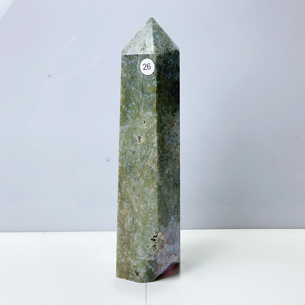 Moss Agate Crystal Tower Stone Meditation Spiritual Healing Crystals Feng Shui Room Decortion