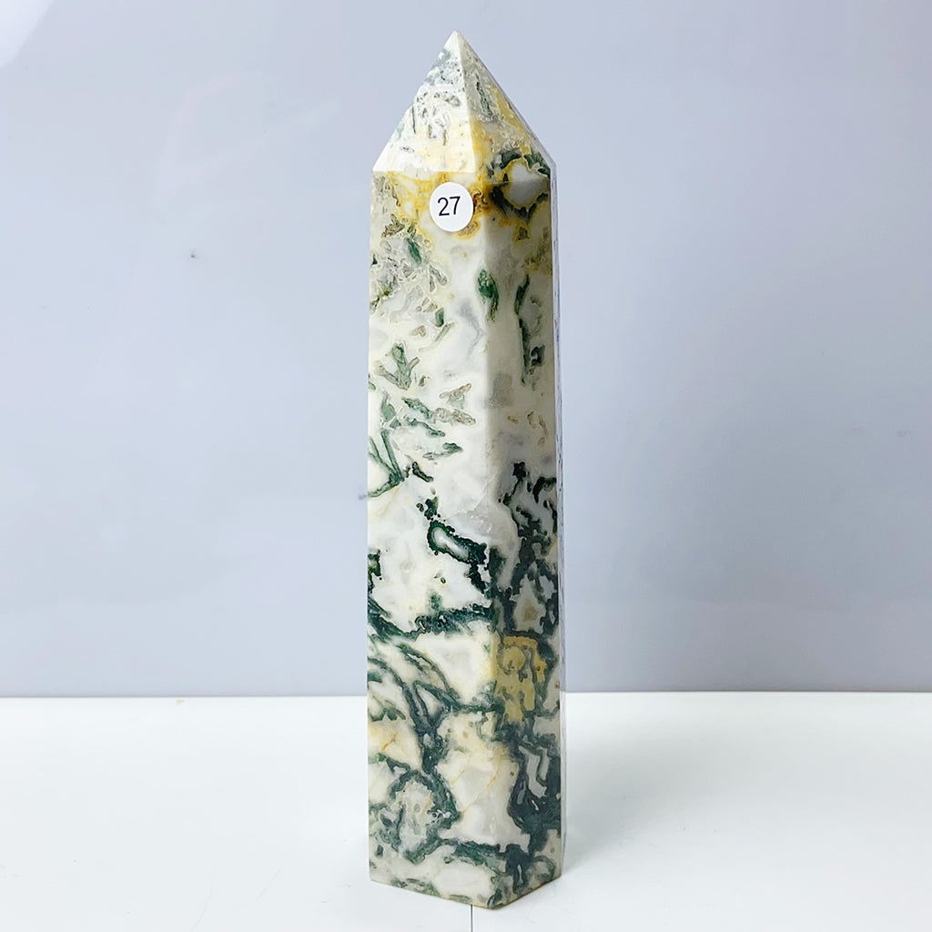 Moss Agate Crystal Tower Stone Meditation Spiritual Healing Crystals Feng Shui Room Decortion