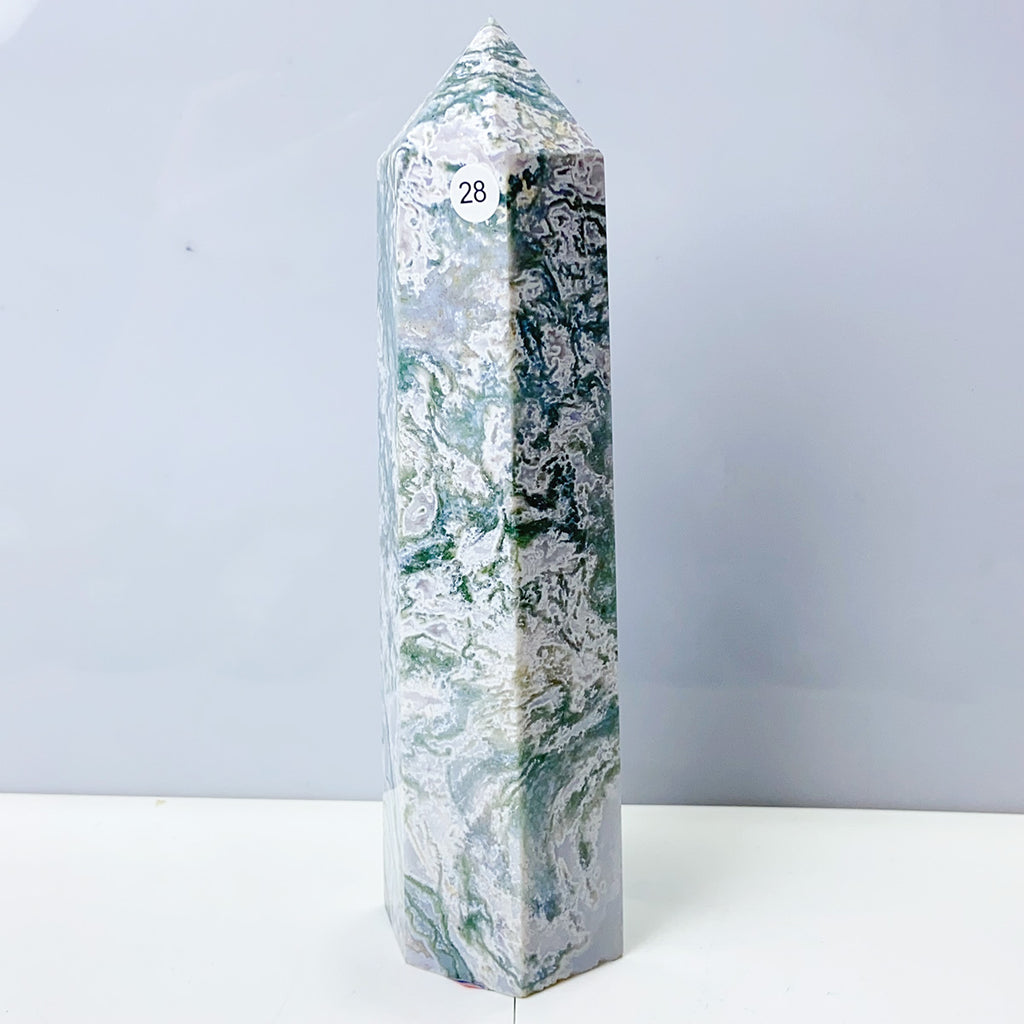 Moss Agate Crystal Tower Stone Meditation Spiritual Healing Crystals Feng Shui Room Decortion