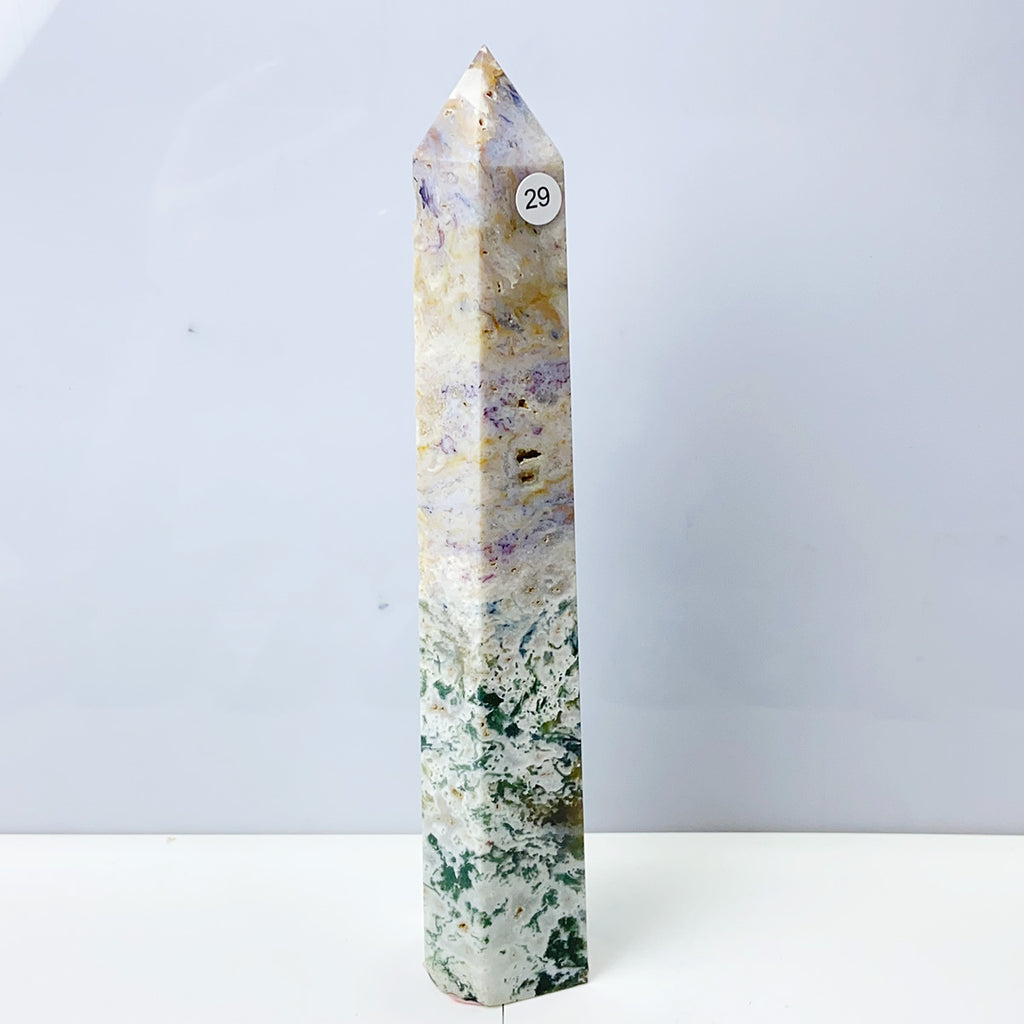 Moss Agate Crystal Tower Stone Meditation Spiritual Healing Crystals Feng Shui Room Decortion