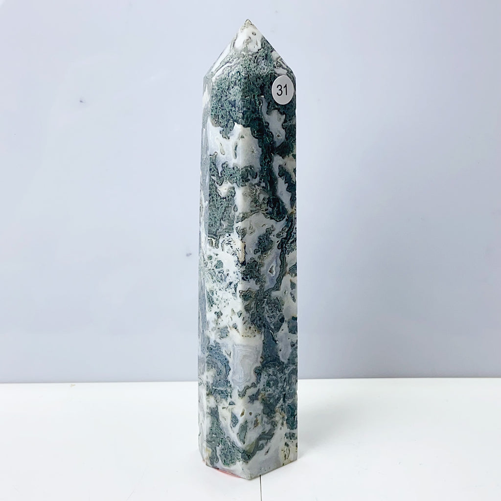 Moss Agate Crystal Tower Stone Meditation Spiritual Healing Crystals Feng Shui Room Decortion