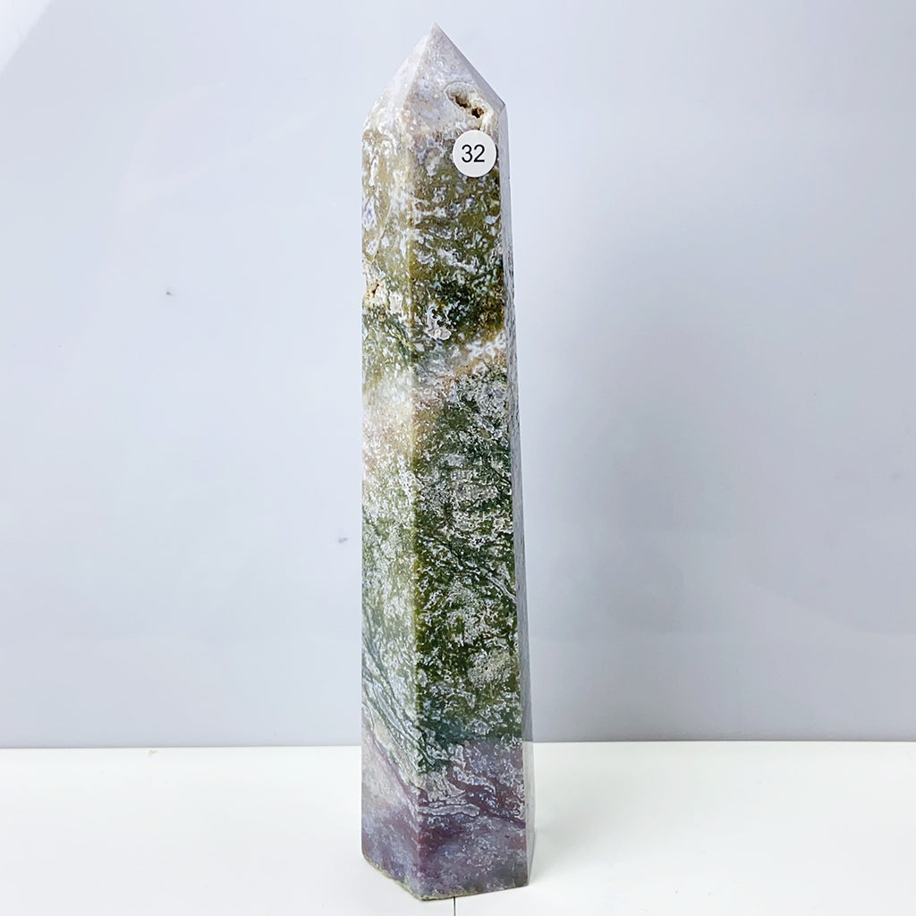 Moss Agate Crystal Tower Stone Meditation Spiritual Healing Crystals Feng Shui Room Decortion