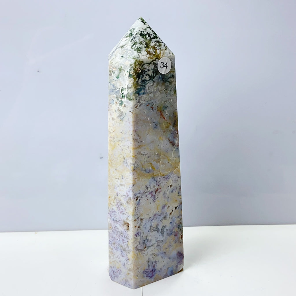 Moss Agate Crystal Tower Stone Meditation Spiritual Healing Crystals Feng Shui Room Decortion