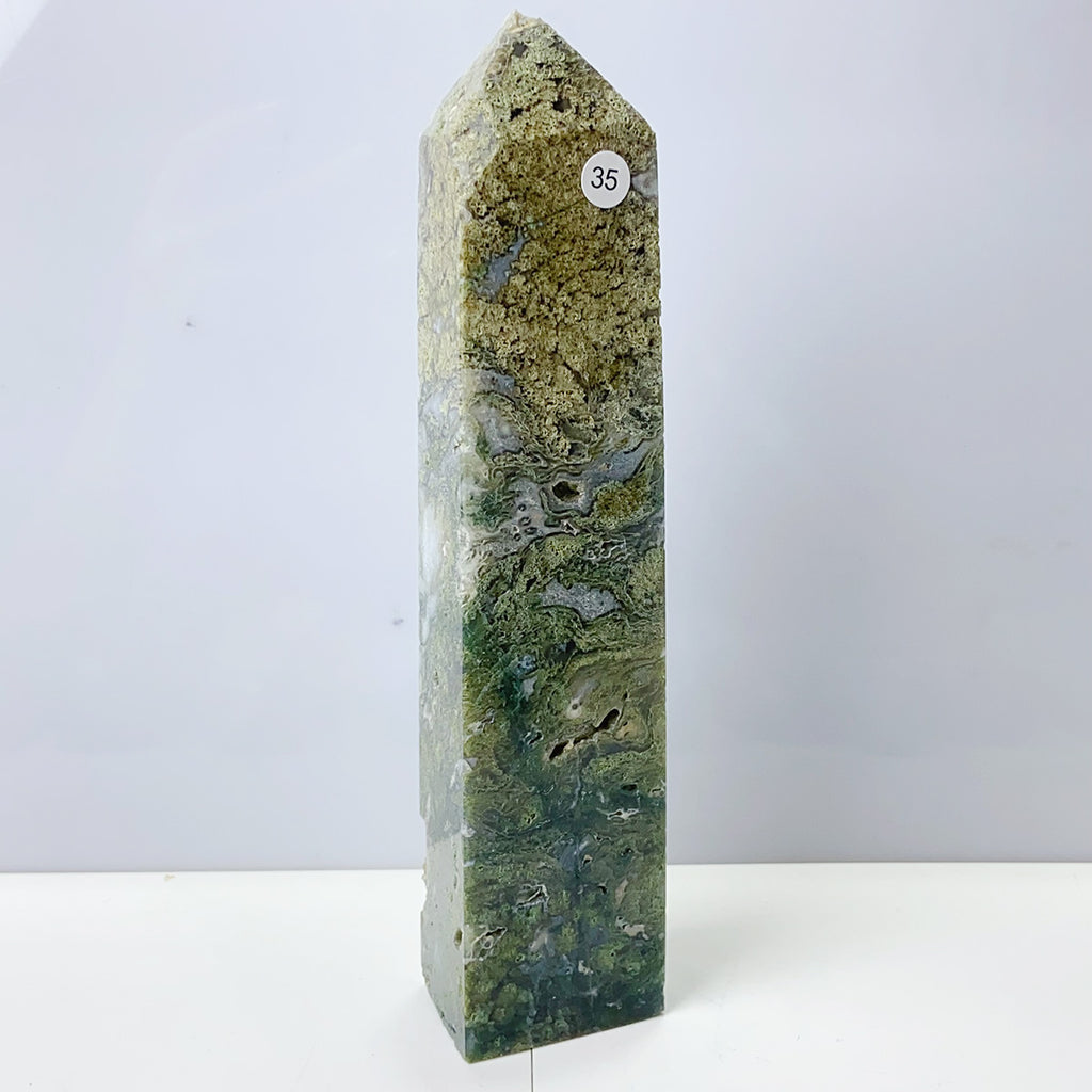 Moss Agate Crystal Tower Stone Meditation Spiritual Healing Crystals Feng Shui Room Decortion