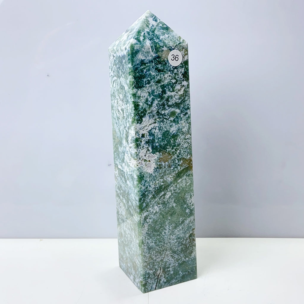 Moss Agate Crystal Tower Stone Meditation Spiritual Healing Crystals Feng Shui Room Decortion