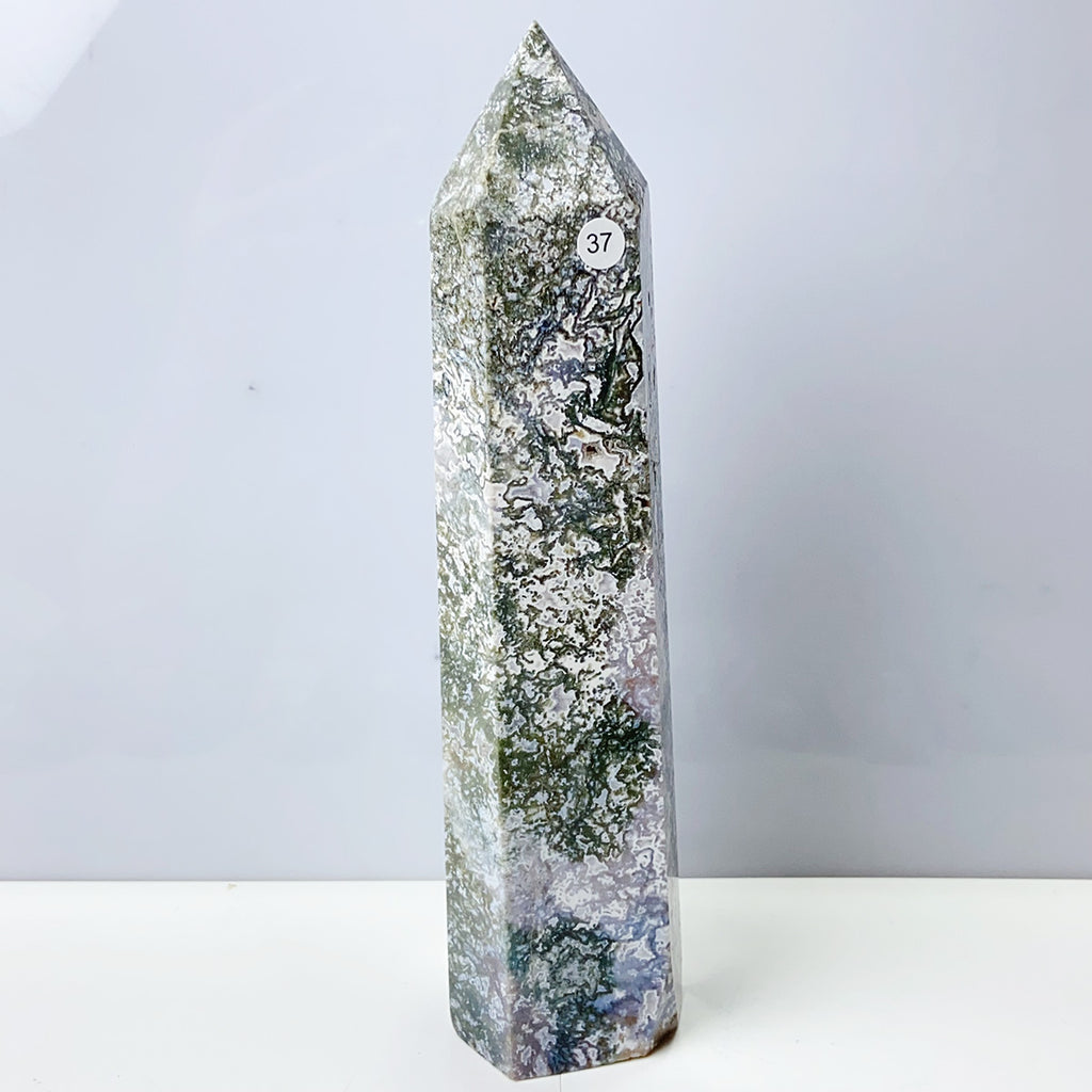 Moss Agate Crystal Tower Stone Meditation Spiritual Healing Crystals Feng Shui Room Decortion