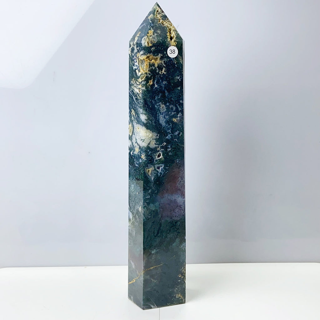 Moss Agate Crystal Tower Stone Meditation Spiritual Healing Crystals Feng Shui Room Decortion