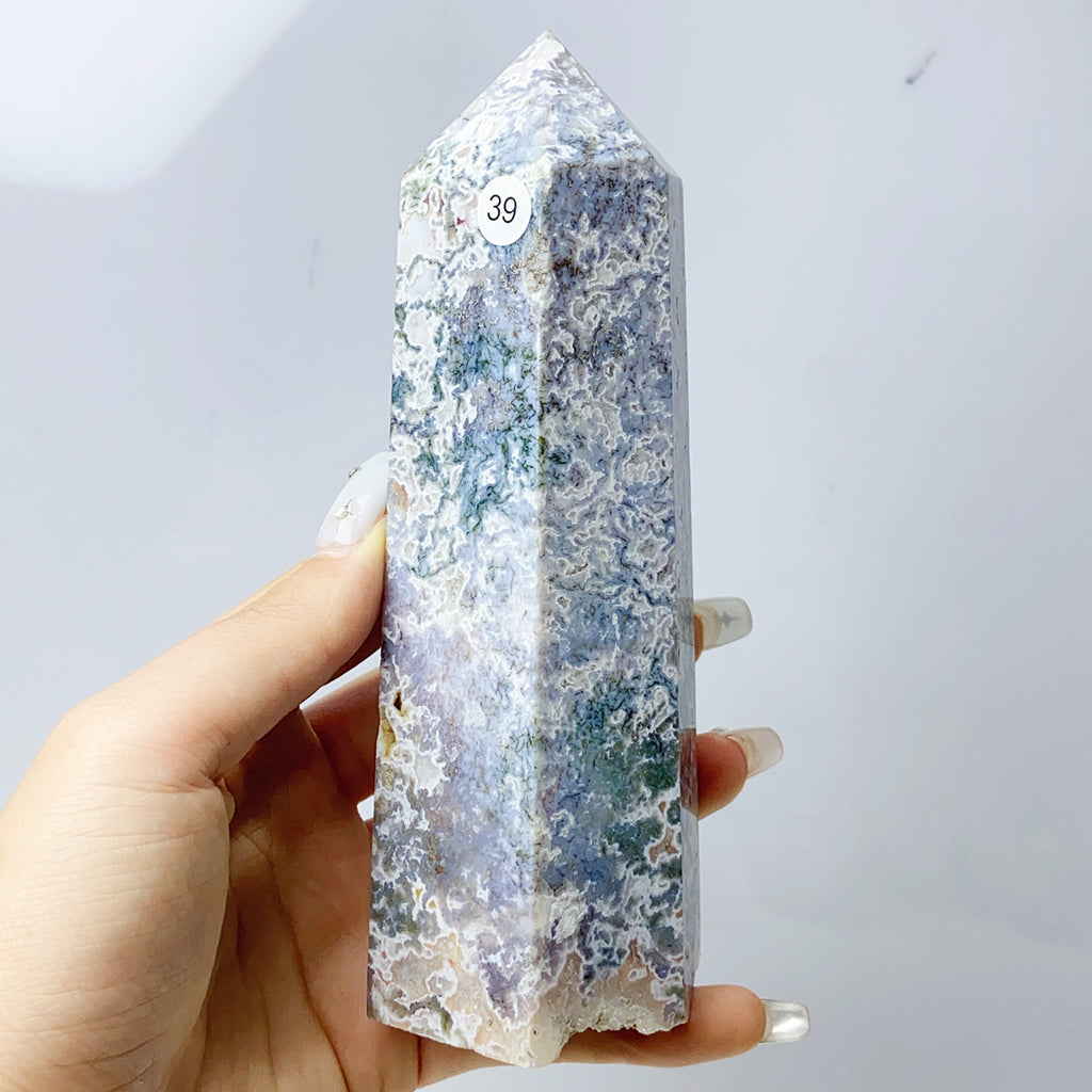 Moss Agate Crystal Tower Stone Meditation Spiritual Healing Crystals Feng Shui Room Decortion