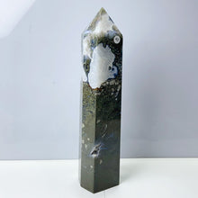 Load image into Gallery viewer, Moss Agate Crystal Tower Stone Meditation Spiritual Healing Crystals Feng Shui Room Decortion