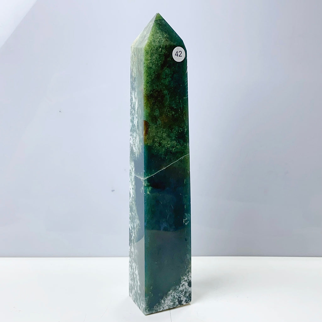 Moss Agate Crystal Tower Stone Meditation Spiritual Healing Crystals Feng Shui Room Decortion