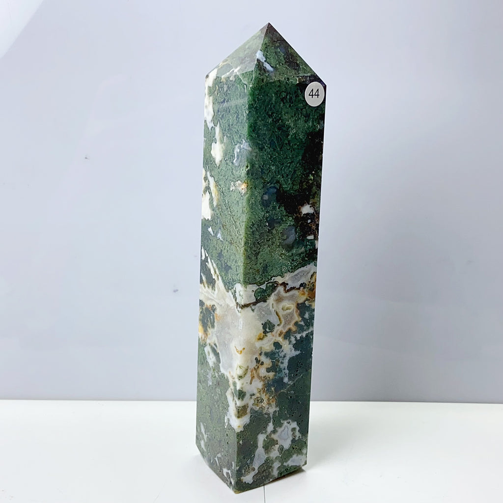 Moss Agate Crystal Tower Stone Meditation Spiritual Healing Crystals Feng Shui Room Decortion