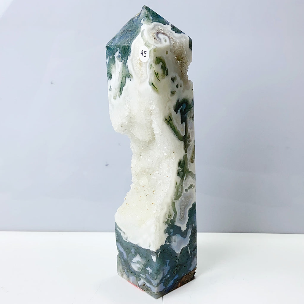 Moss Agate Crystal Tower Stone Meditation Spiritual Healing Crystals Feng Shui Room Decortion