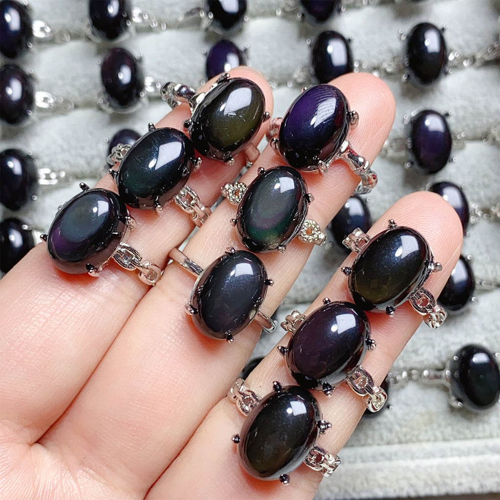 Rainbow obsidian Crystal Adjustable Rings $10/4PCS