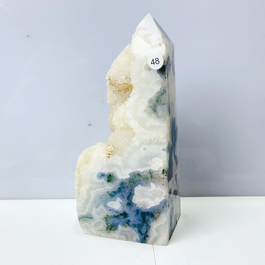 Moss Agate Crystal Tower Stone Meditation Spiritual Healing Crystals Feng Shui Room Decortion