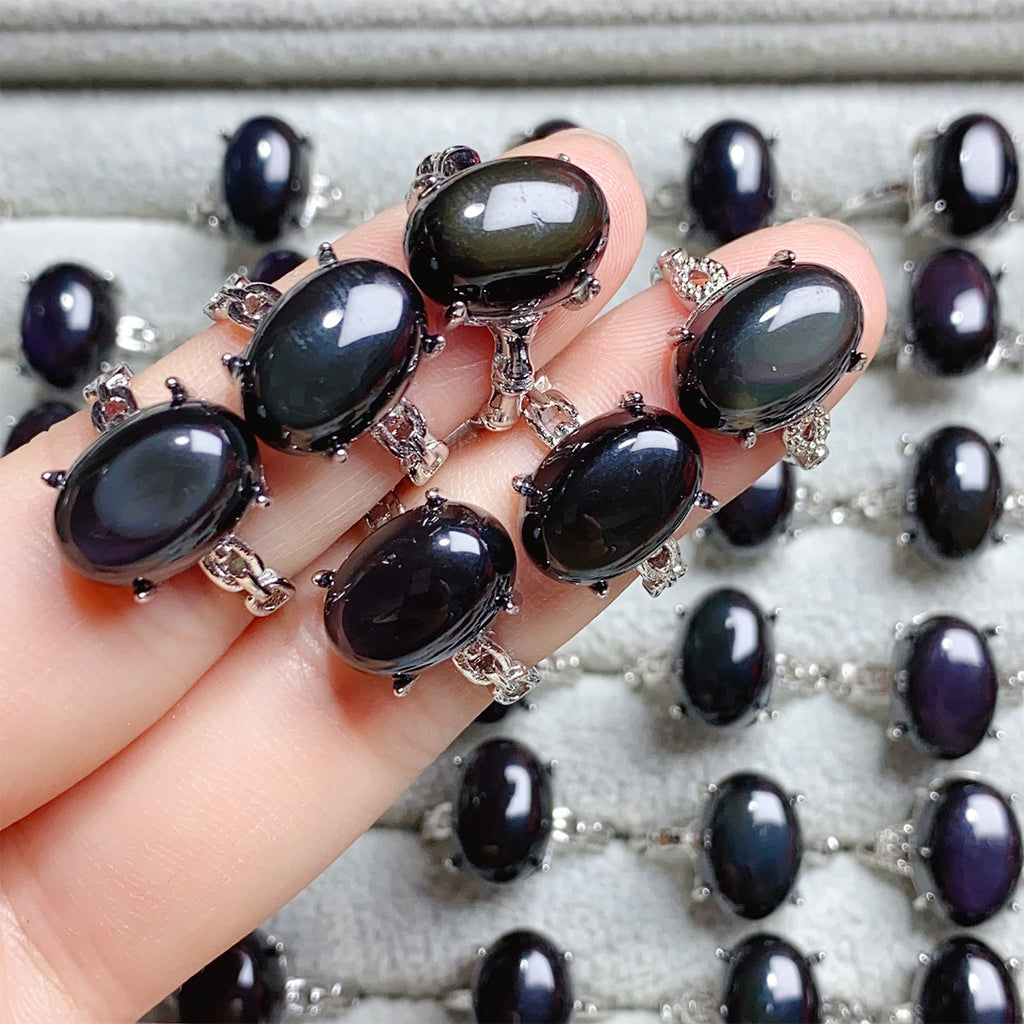 Rainbow obsidian Crystal Adjustable Rings $10/4PCS