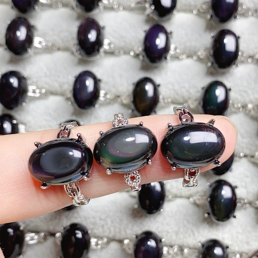 Rainbow obsidian Crystal Adjustable Rings $10/4PCS