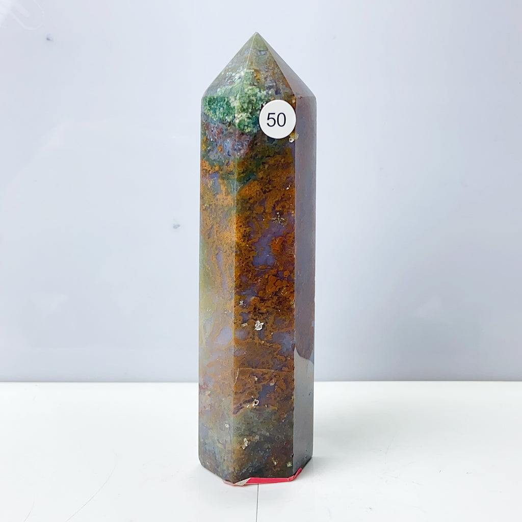 Moss Agate Crystal Tower Stone Meditation Spiritual Healing Crystals Feng Shui Room Decortion