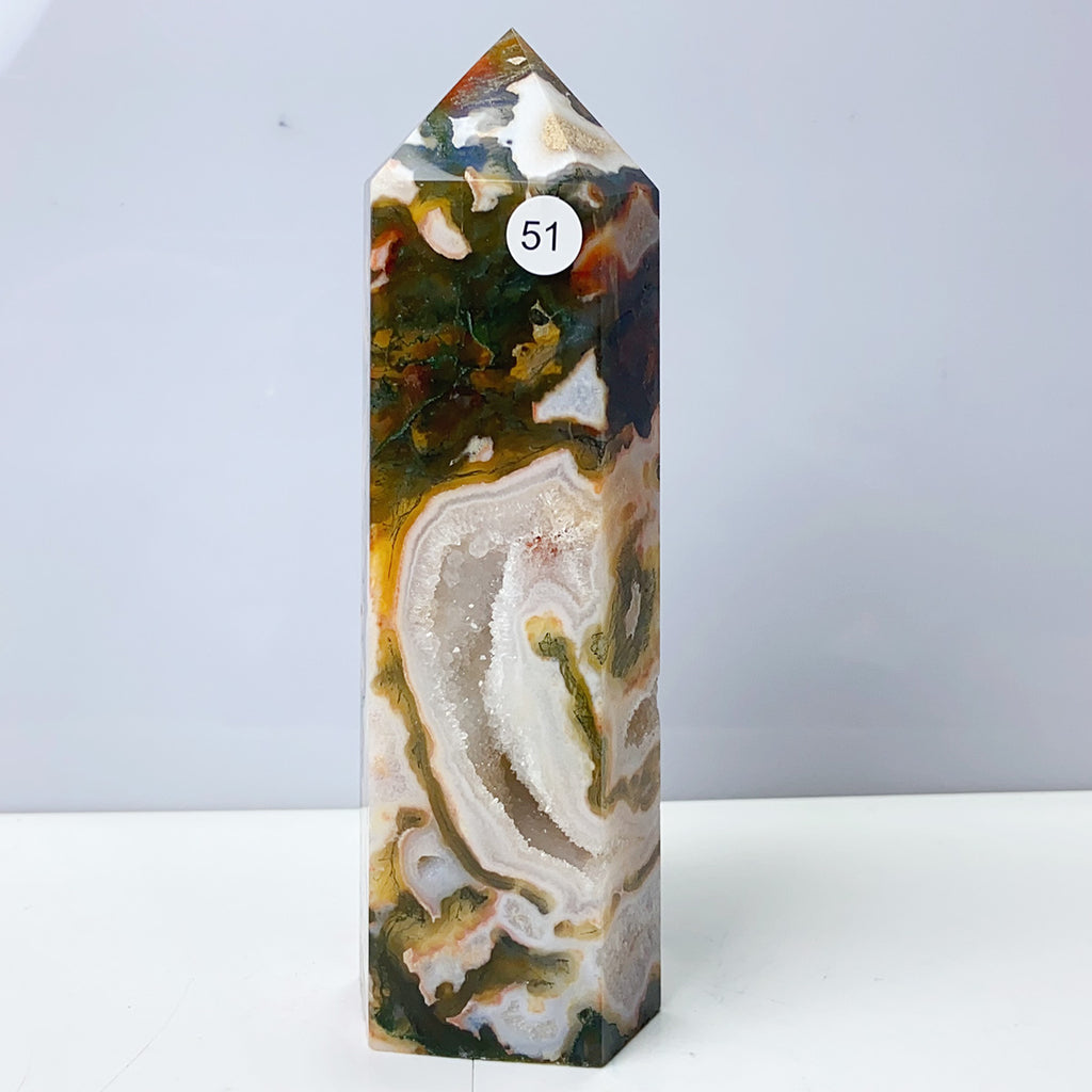 Moss Agate Crystal Tower Stone Meditation Spiritual Healing Crystals Feng Shui Room Decortion