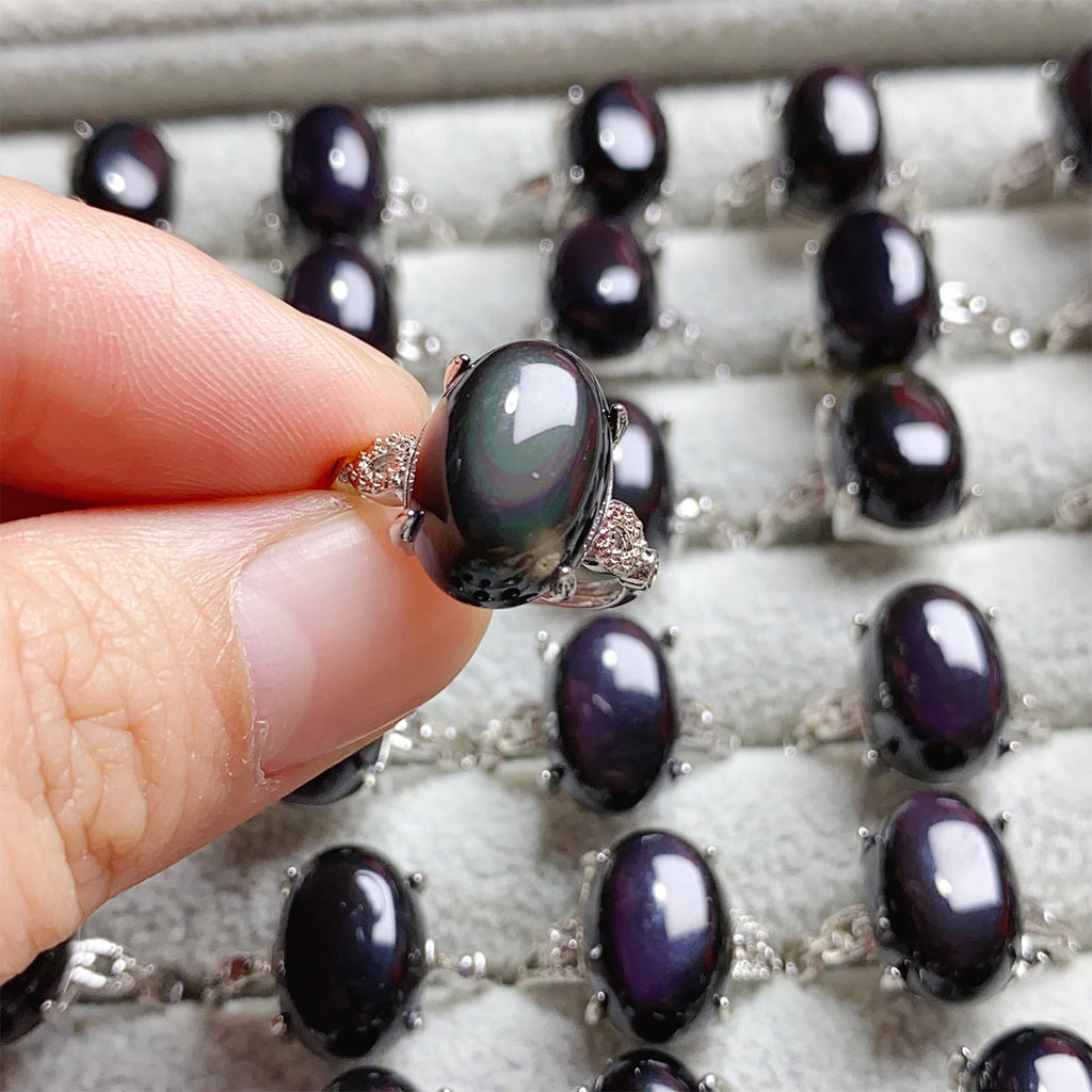 Rainbow obsidian Crystal Adjustable Rings $10/4PCS