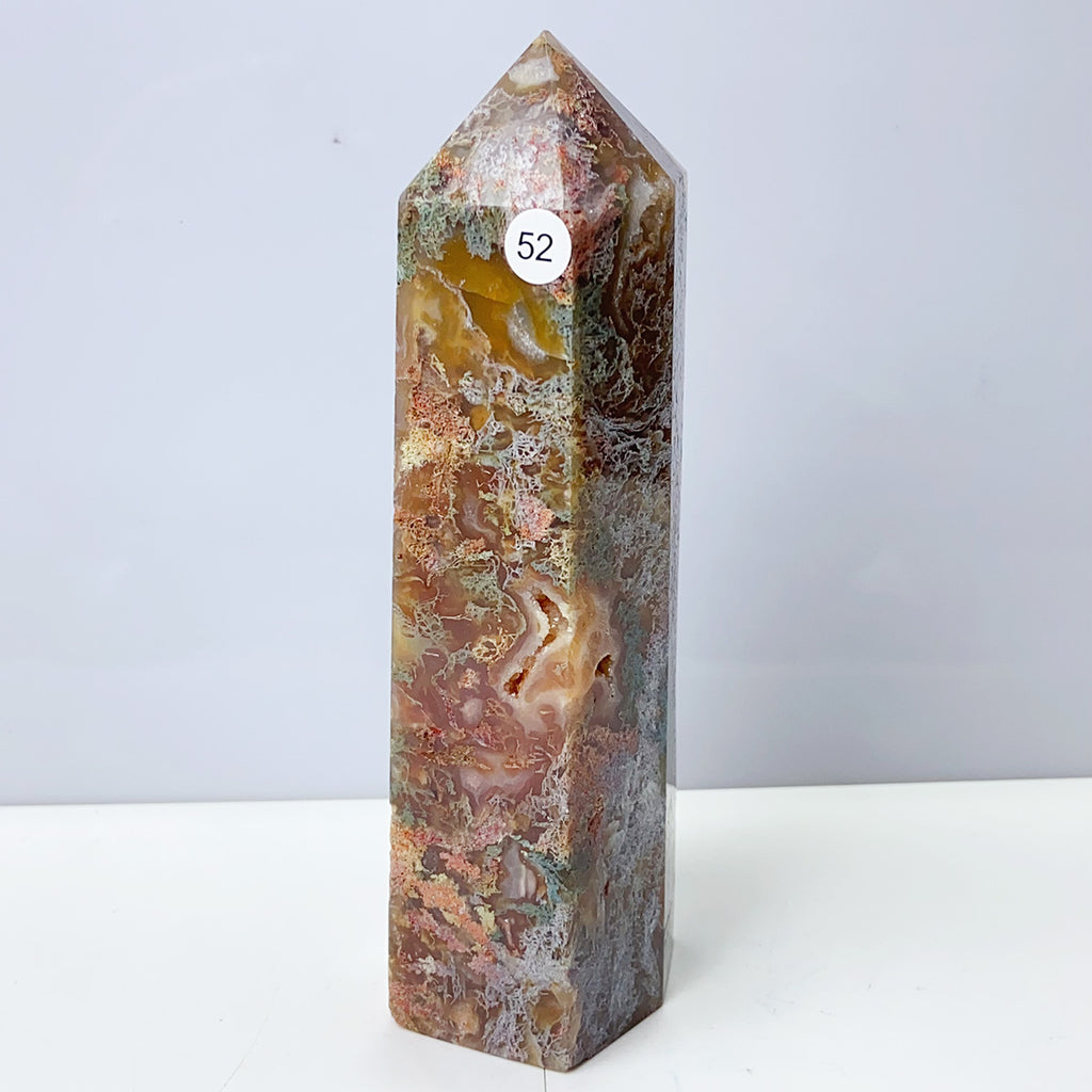 Moss Agate Crystal Tower Stone Meditation Spiritual Healing Crystals Feng Shui Room Decortion