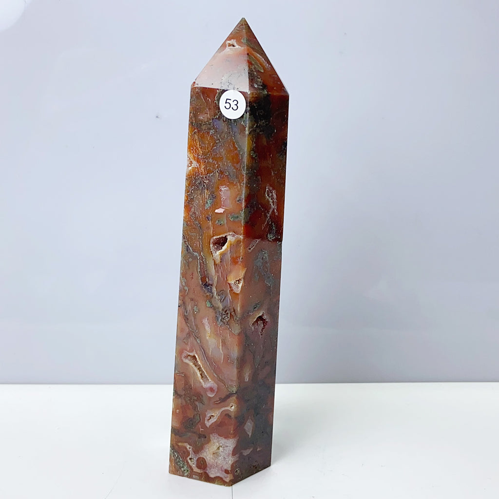 Moss Agate Crystal Tower Stone Meditation Spiritual Healing Crystals Feng Shui Room Decortion