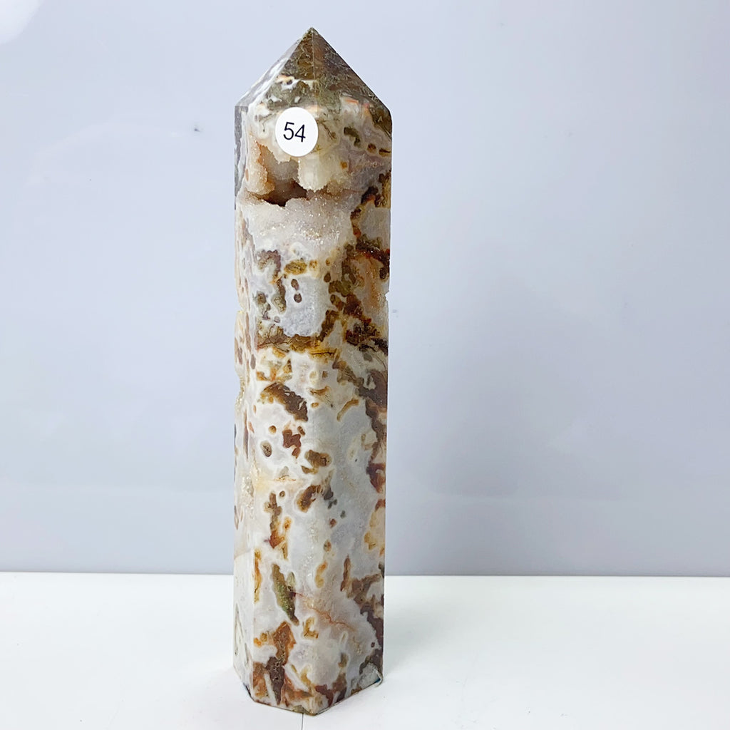 Moss Agate Crystal Tower Stone Meditation Spiritual Healing Crystals Feng Shui Room Decortion