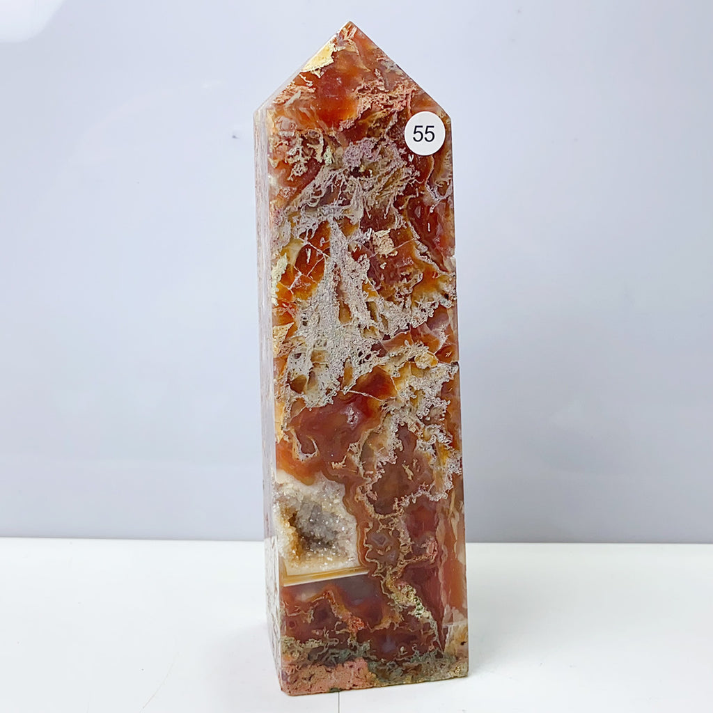 Moss Agate Crystal Tower Stone Meditation Spiritual Healing Crystals Feng Shui Room Decortion