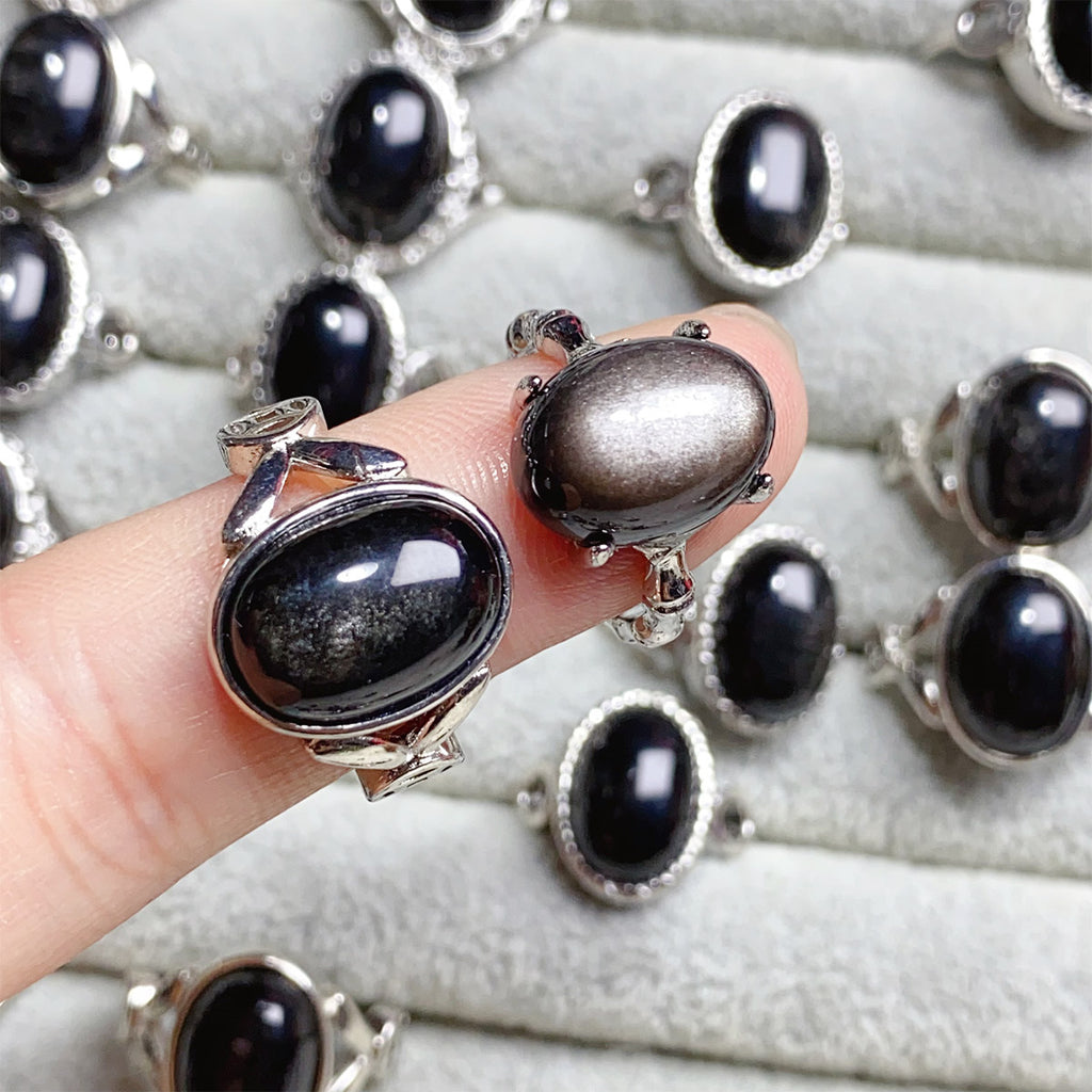 Silver Obsidian Crystal Adjustable Rings $10/4PCS