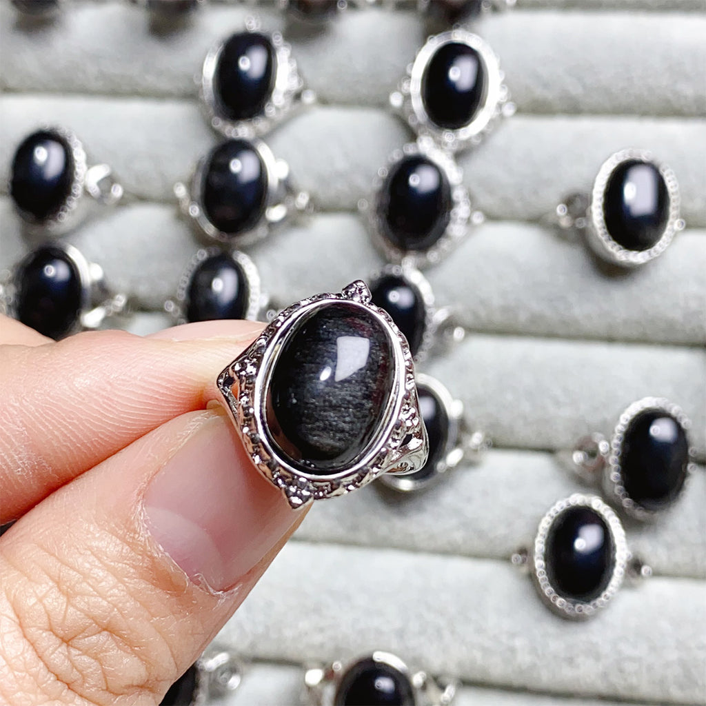 Silver Obsidian Crystal Adjustable Rings $10/4PCS