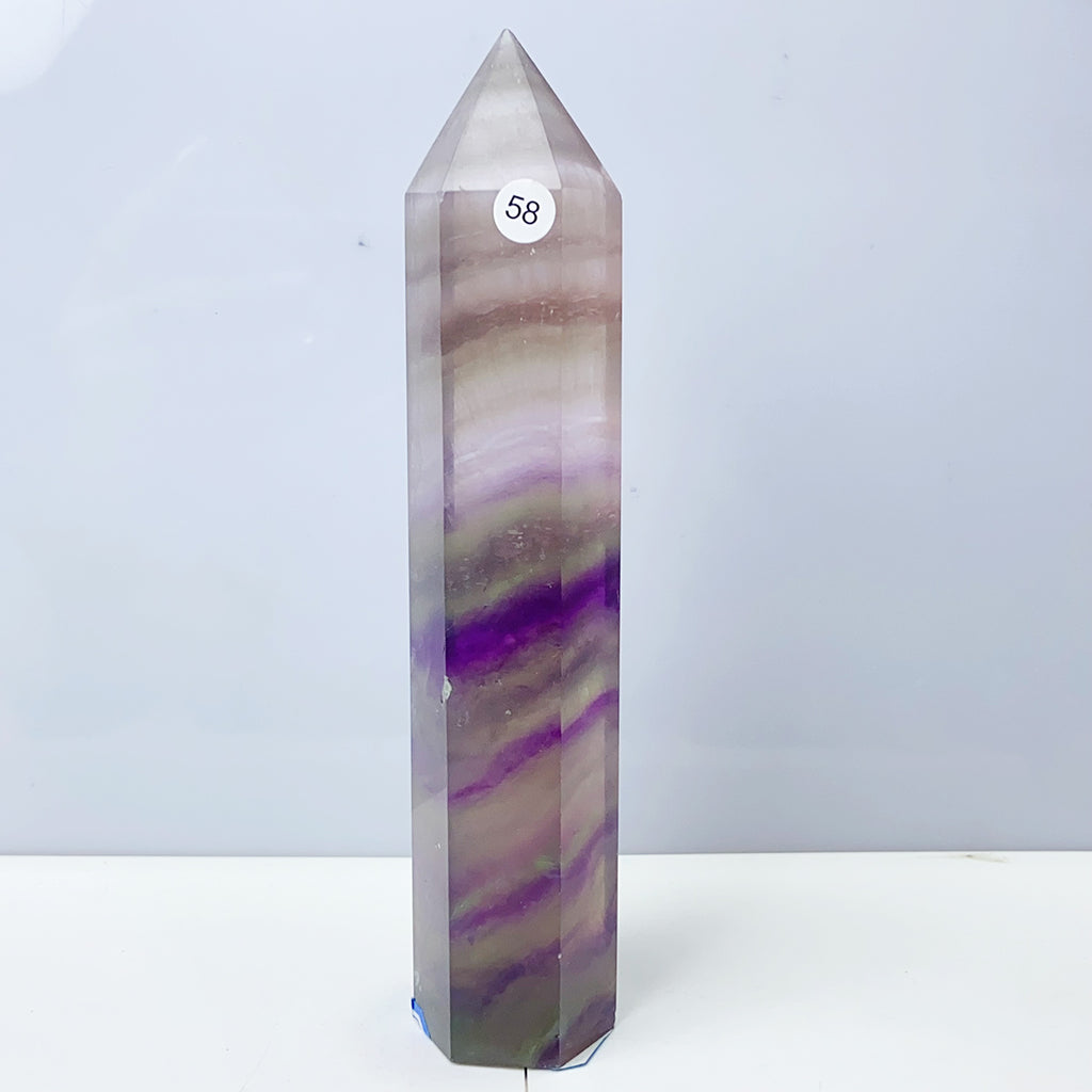 Silk Fluorite Tower Reiki Crystal Healing Energy Gemstone Quartz Home Ornaments