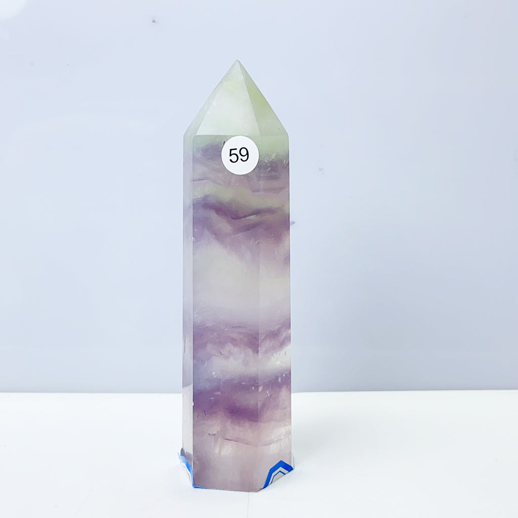 Silk Fluorite Tower Reiki Crystal Healing Energy Gemstone Quartz Home Ornaments