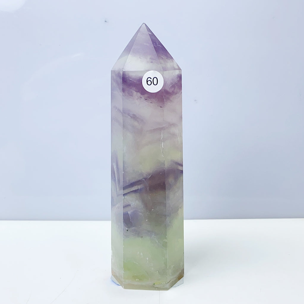 Silk Fluorite Tower Reiki Crystal Healing Energy Gemstone Quartz Home Ornaments