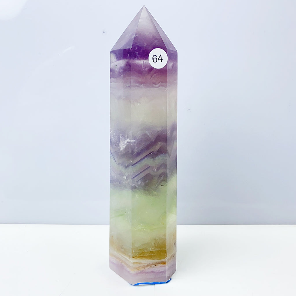 Silk Fluorite Tower Reiki Crystal Healing Energy Gemstone Quartz Home Ornaments