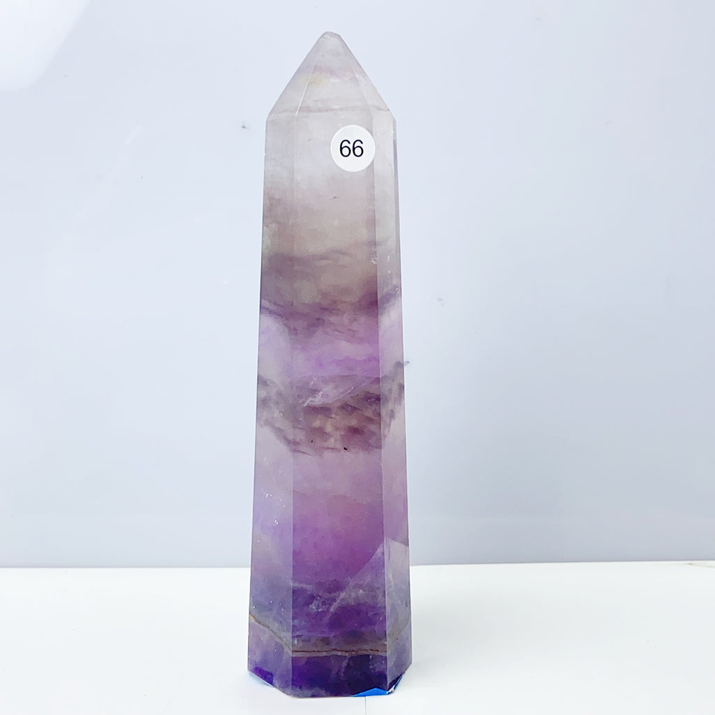 Silk Fluorite Tower Reiki Crystal Healing Energy Gemstone Quartz Home Ornaments