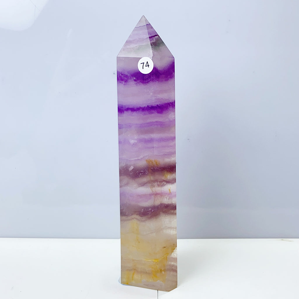 Silk Fluorite Tower Reiki Crystal Healing Energy Gemstone Quartz Home Ornaments