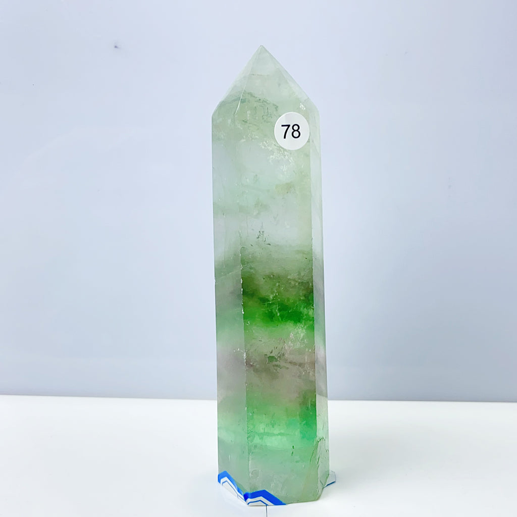 Silk Fluorite Tower Reiki Crystal Healing Energy Gemstone Quartz Home Ornaments