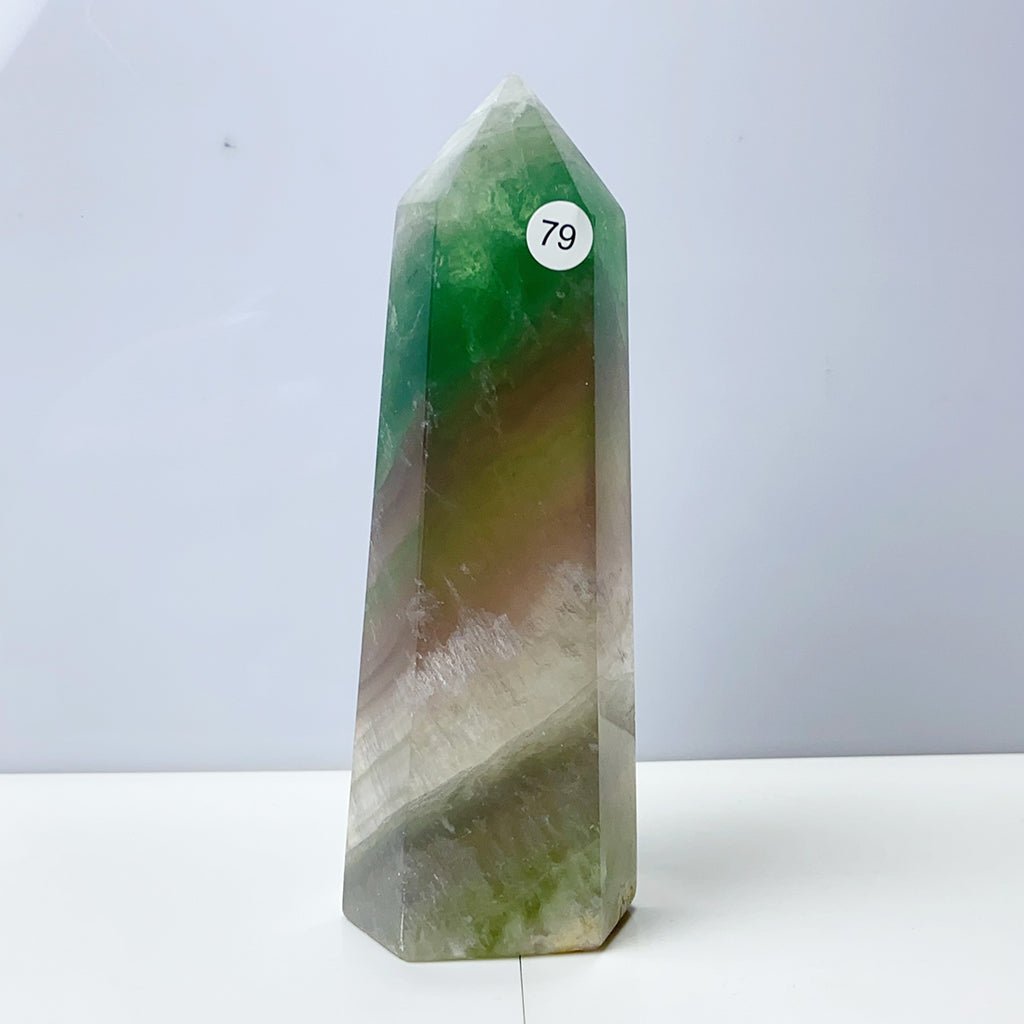 Silk Fluorite Tower Reiki Crystal Healing Energy Gemstone Quartz Home Ornaments