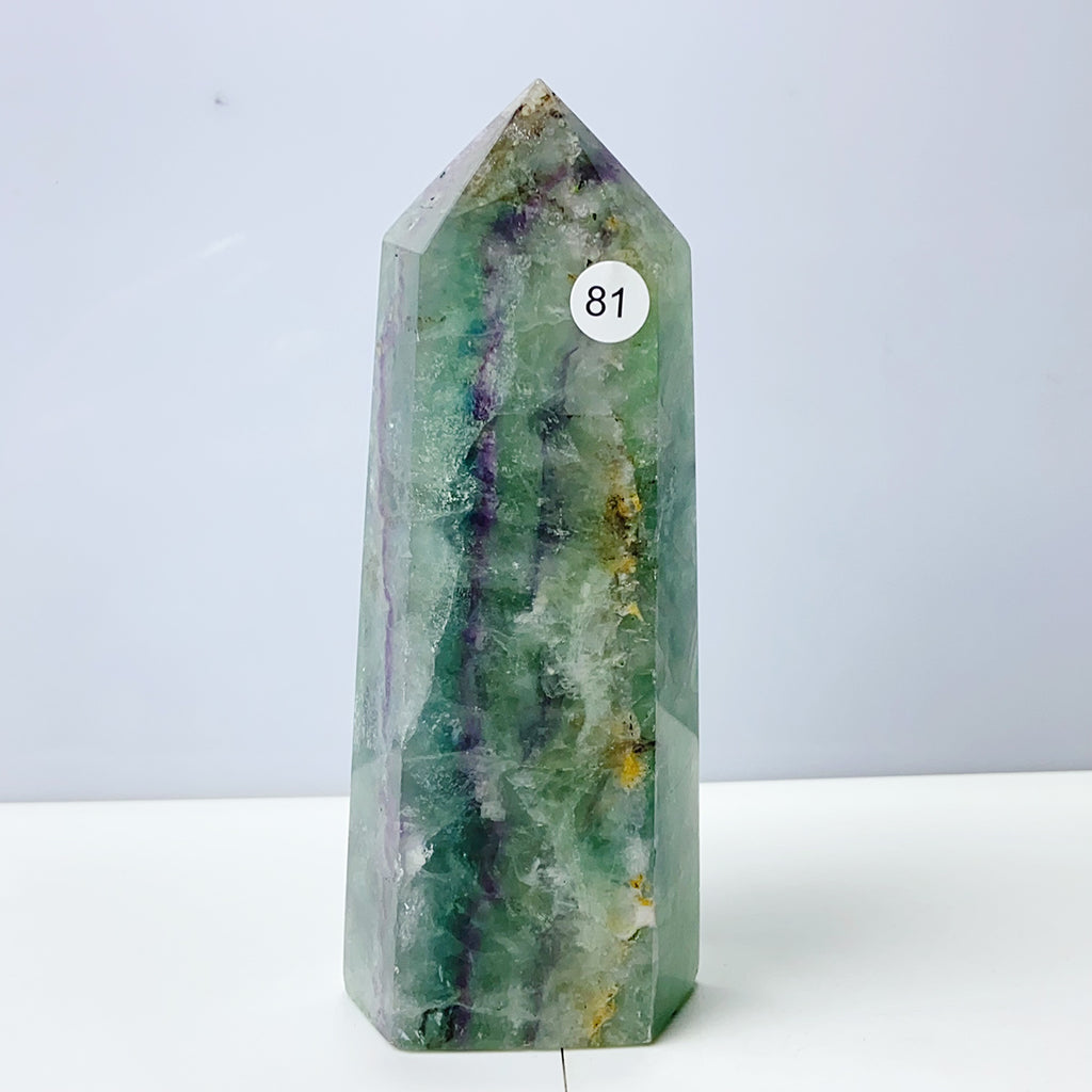 Silk Fluorite Tower Reiki Crystal Healing Energy Gemstone Quartz Home Ornaments