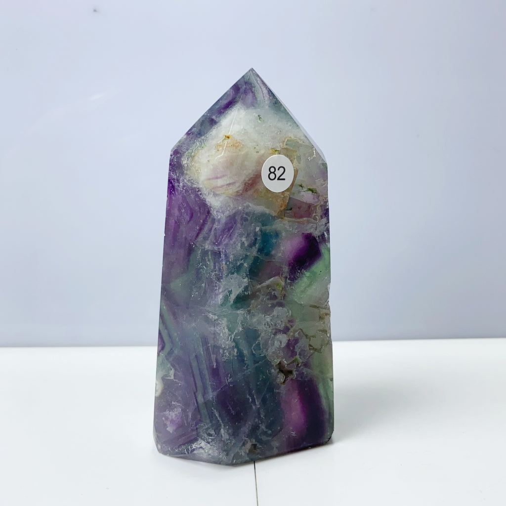 Silk Fluorite Tower Reiki Crystal Healing Energy Gemstone Quartz Home Ornaments