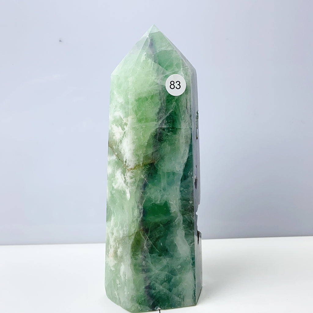 Silk Fluorite Tower Reiki Crystal Healing Energy Gemstone Quartz Home Ornaments