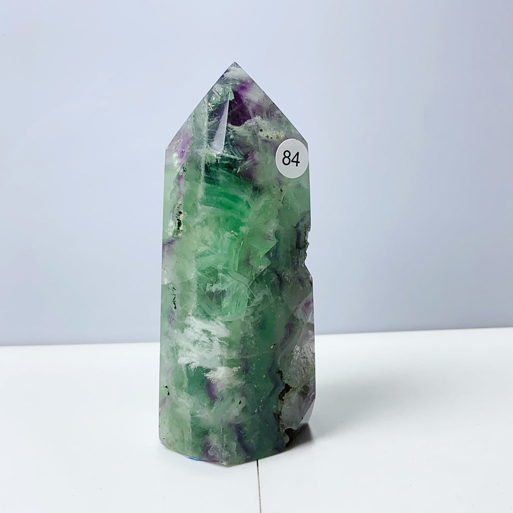 Silk Fluorite Tower Reiki Crystal Healing Energy Gemstone Quartz Home Ornaments