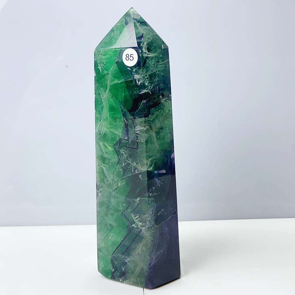 Silk Fluorite Tower Reiki Crystal Healing Energy Gemstone Quartz Home Ornaments