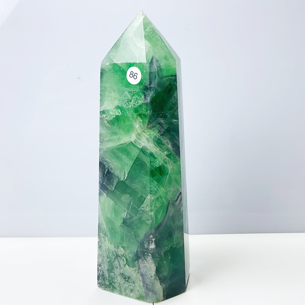 Silk Fluorite Tower Reiki Crystal Healing Energy Gemstone Quartz Home Ornaments