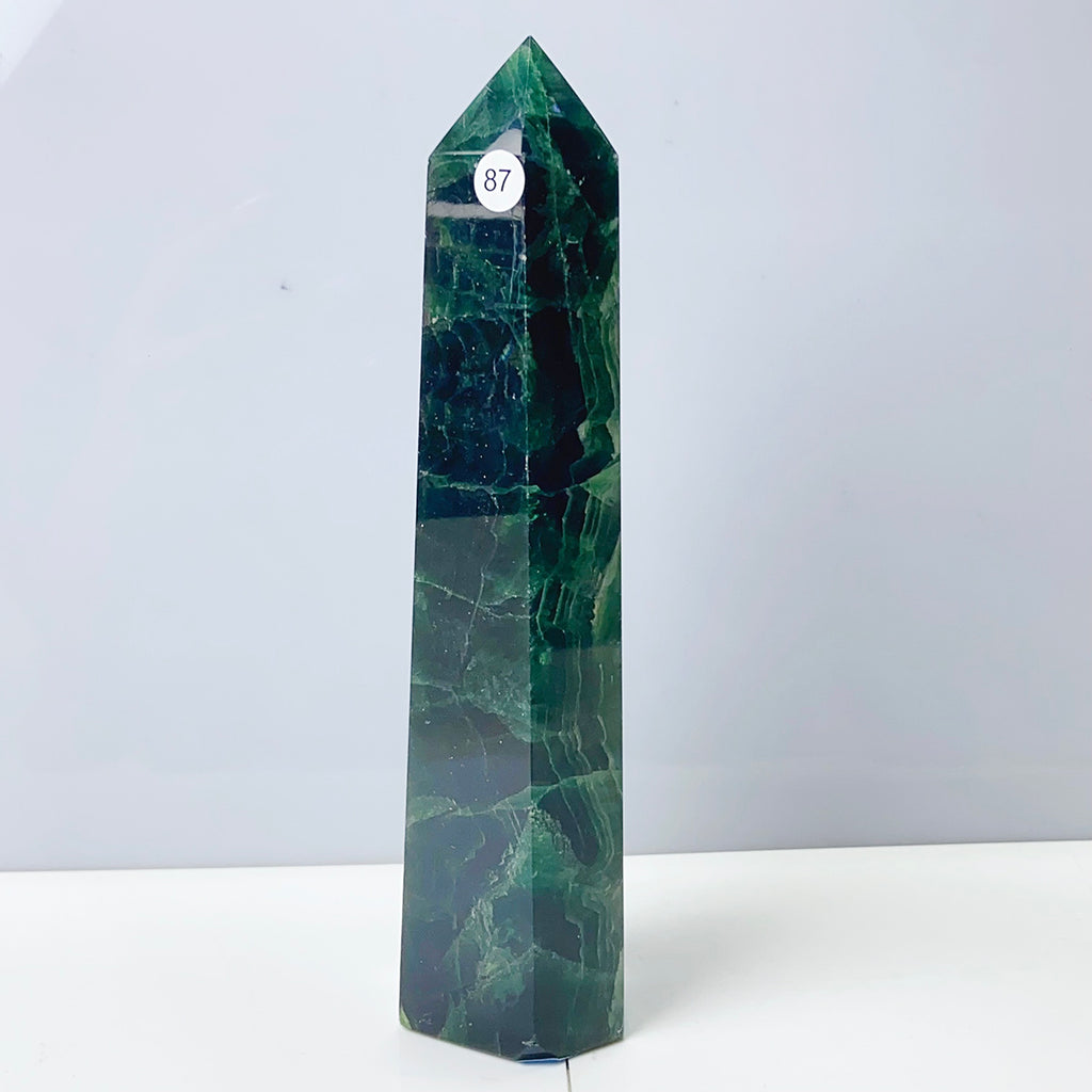 Silk Fluorite Tower Reiki Crystal Healing Energy Gemstone Quartz Home Ornaments