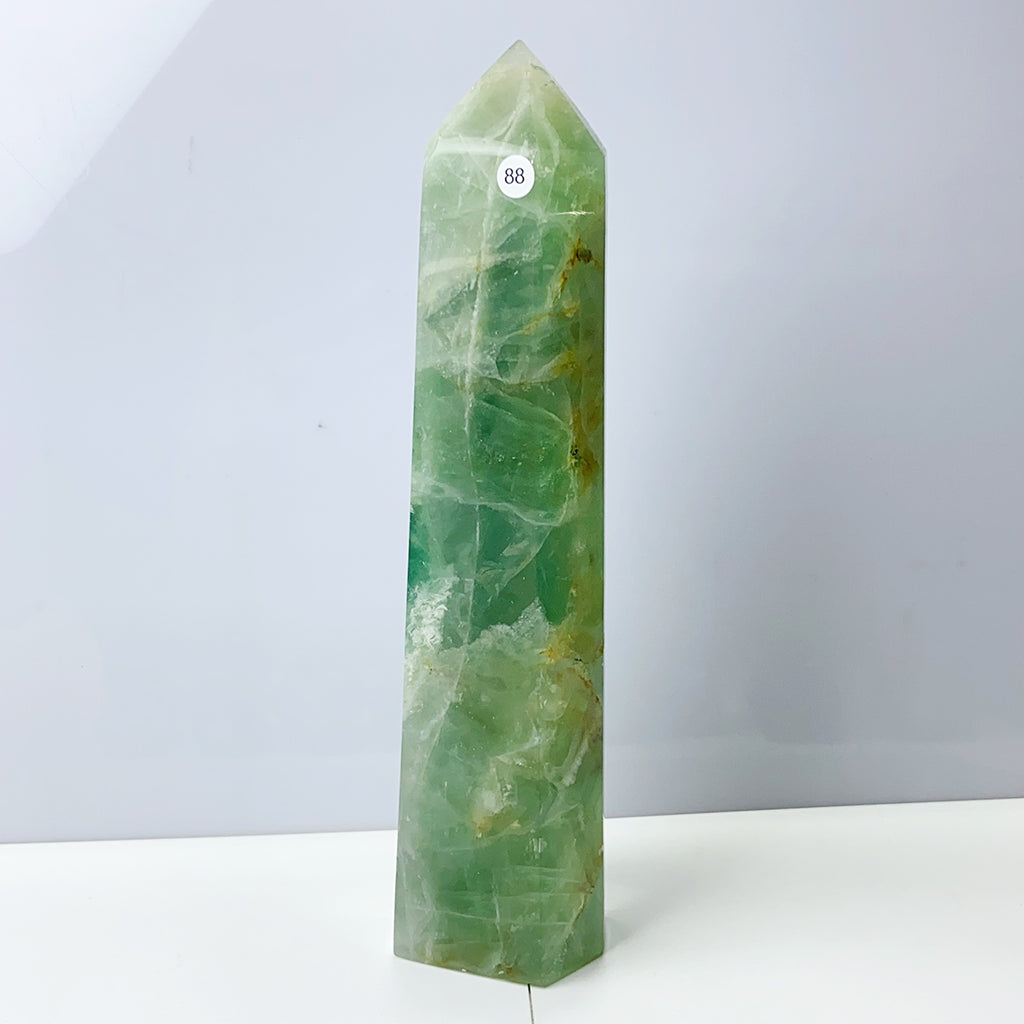 Silk Fluorite Tower Reiki Crystal Healing Energy Gemstone Quartz Home Ornaments