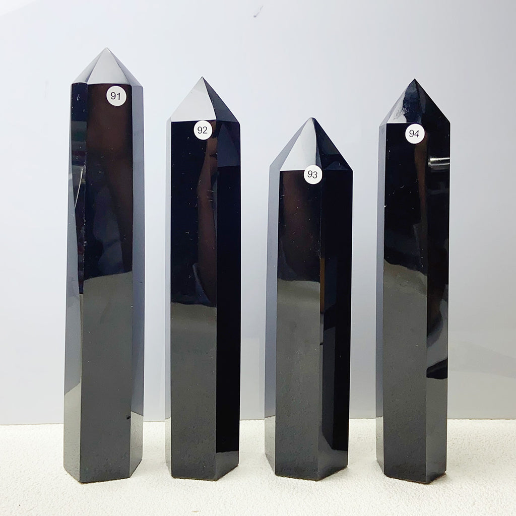 Black Obsidian Tower Chakra Yoga Healing Crystal Wand Column Mineral Stone Home Decoration