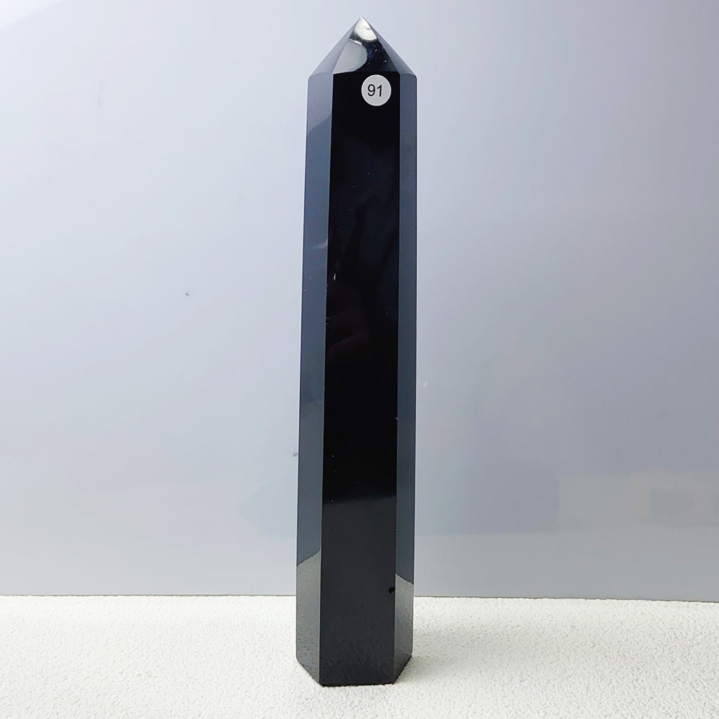 Black Obsidian Tower Chakra Yoga Healing Crystal Wand Column Mineral Stone Home Decoration