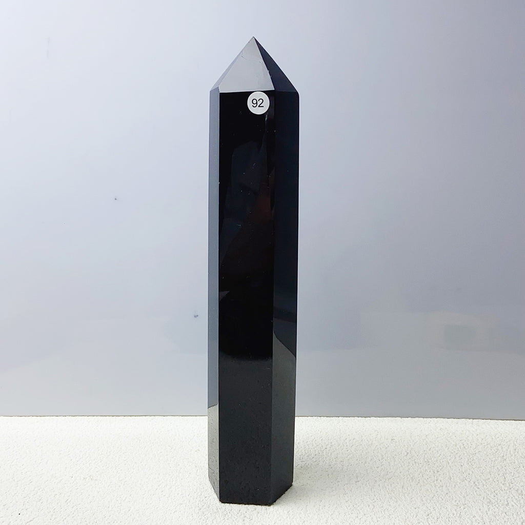 Black Obsidian Tower Chakra Yoga Healing Crystal Wand Column Mineral Stone Home Decoration