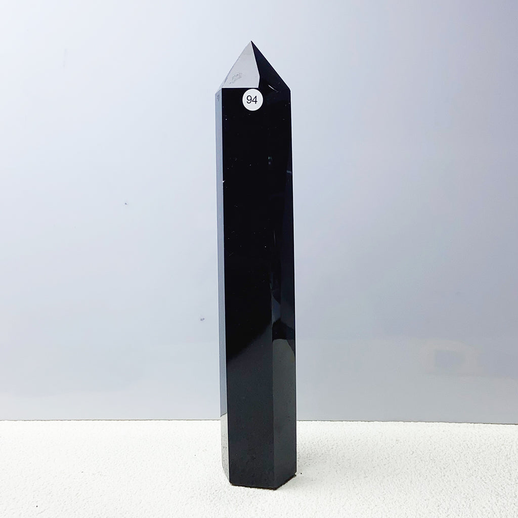 Black Obsidian Tower Chakra Yoga Healing Crystal Wand Column Mineral Stone Home Decoration