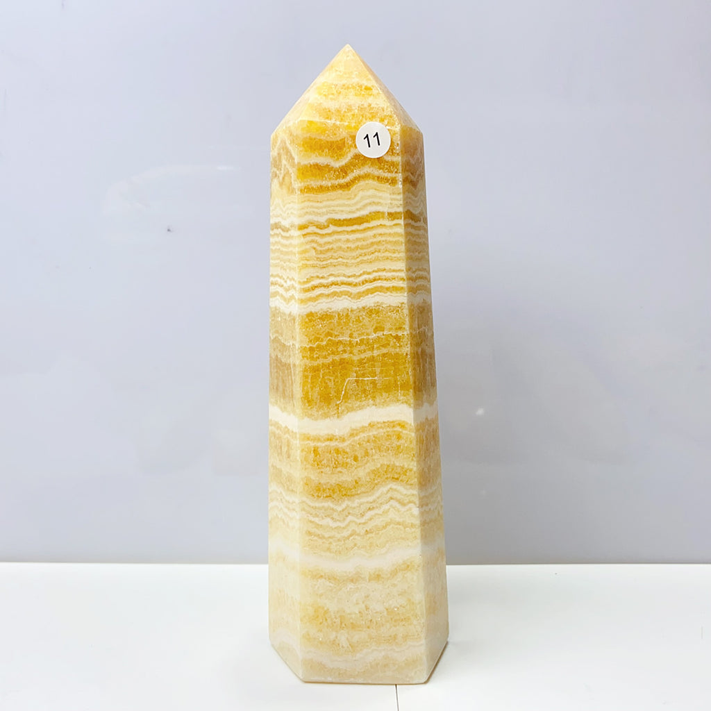 Orange Calcite Tower Crystal Obelisk Healing Energy Stone Yellow Quartz Home Decoration